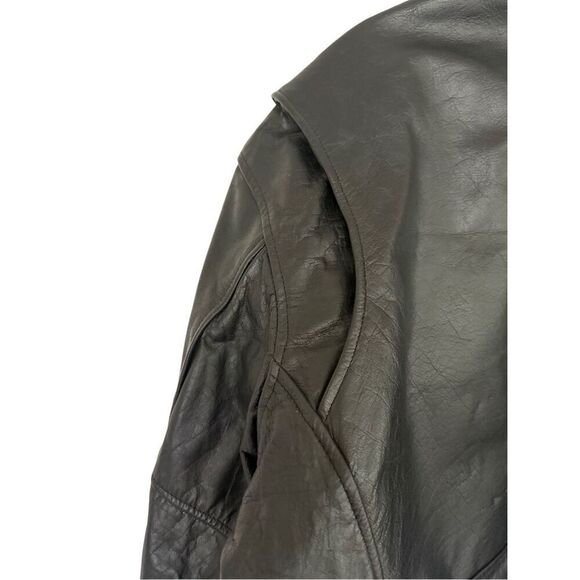 Unik Mens Black Leather Zip Front Belted Biker Motorcycle Jacket Size 56 3XL - Picture 7 of 14